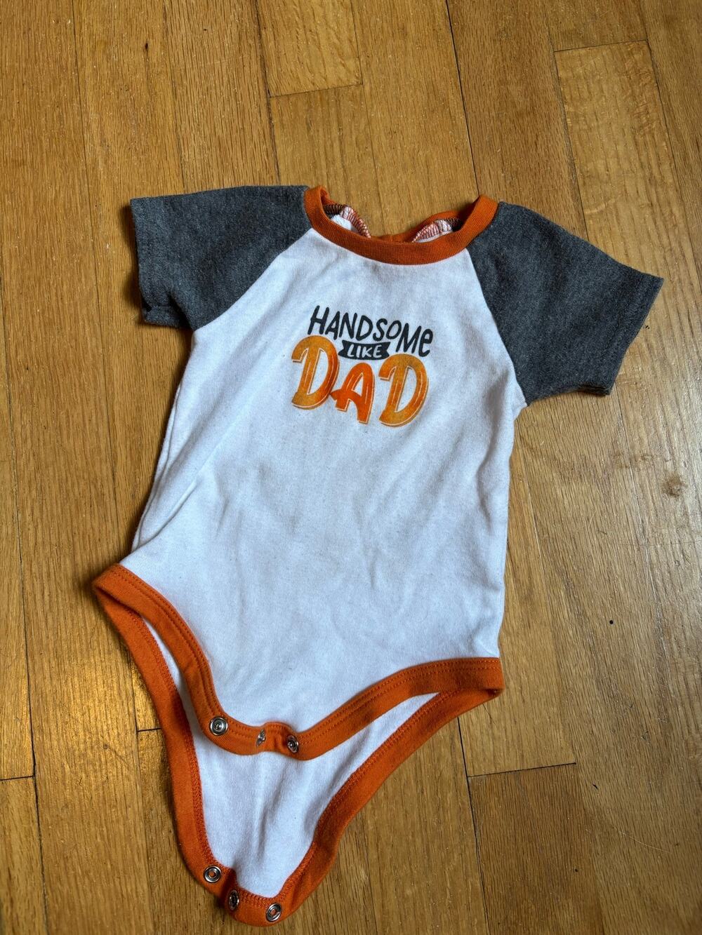Baby Essentials "Handsome Like Dad" Raglan Bodysuit - 9M,White/Grey/Burnt Orange